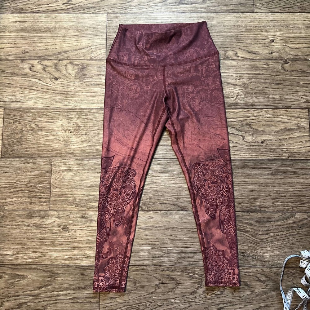 Size Medium - Evolution and Creation - Brianna Legging in Plum Elephant Print